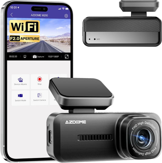 AZDOME M200 Dash Cam WiFi Mini Dashcam, 1080P Front Dash Camera for Cars, Hidden Car Camera with 24H Parking Mode G-Sensor Night Vision, AZDOME APP, Loop Recording, Support 128GB Max, Easy to Install